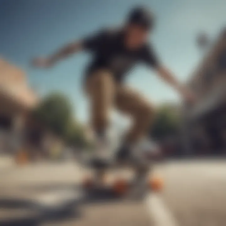 Skateboarder wearing the Nike SB Performance Trucker Hat while performing a trick.