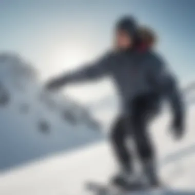 A snowboarder wearing Quiksilver mittens in a snowy landscape