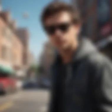 Skateboarder wearing Ray-Ban Classic Wayfarer Black in an urban setting