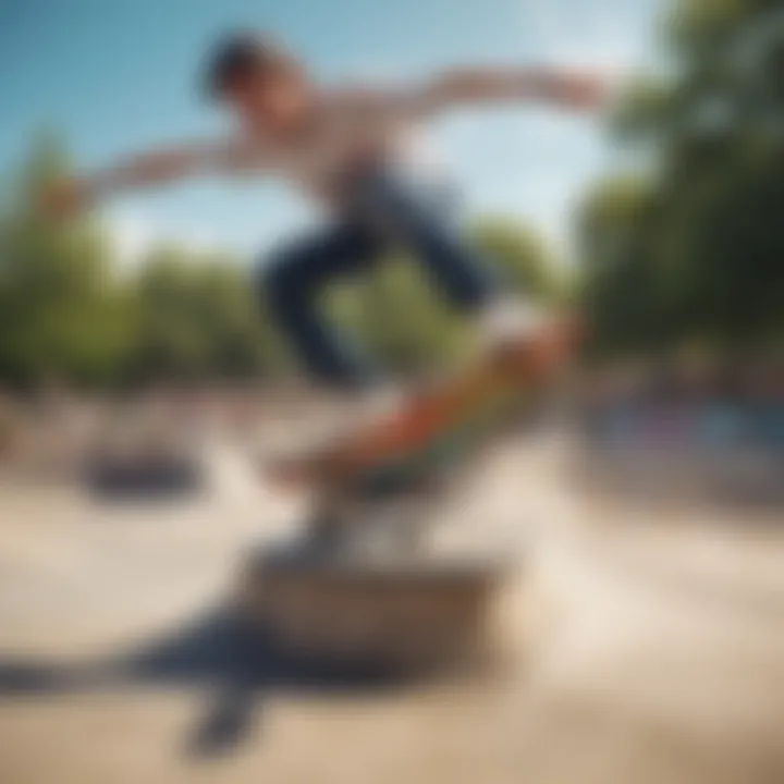 A vibrant atmosphere at a skate park filled with skateboarders of all skill levels