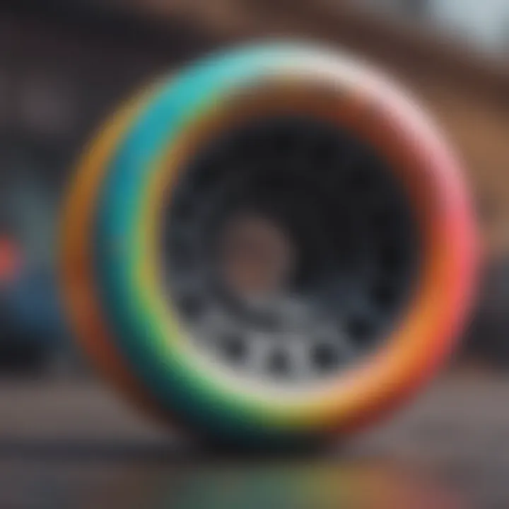 Colorful skateboard wheels showcased on a sleek surface