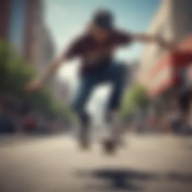 Skateboarder performing a trick with diamond tee