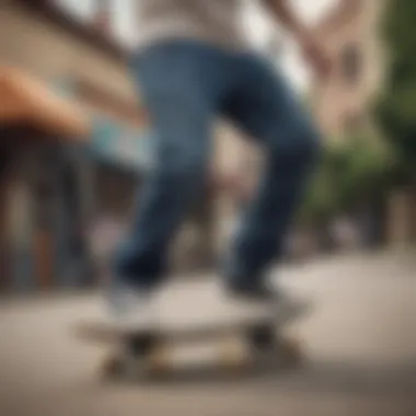 A skateboarder performing tricks while wearing Dickies denim