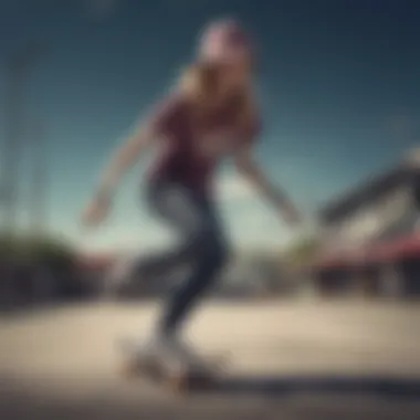 Female skateboarder wearing a Vans bucket hat while performing tricks