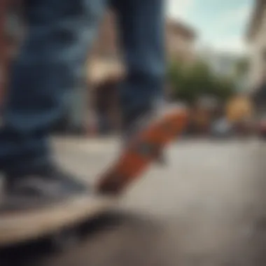 Skateboarder wearing a Vans belt in action