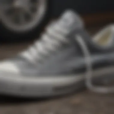 Close-up of the fabric texture of gray Converse shoes