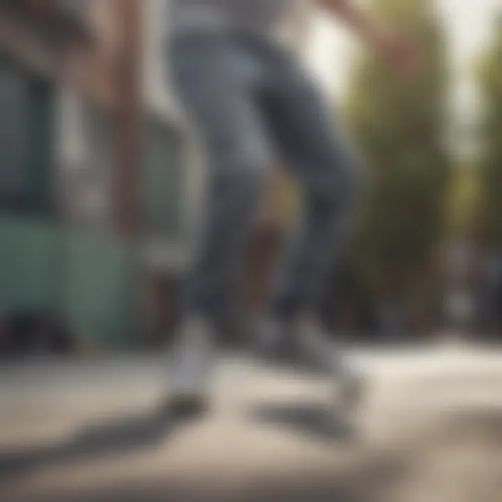 Skater performing a trick wearing gray Converse sneakers