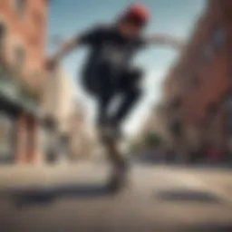 A skateboarder performing a trick in an urban setting