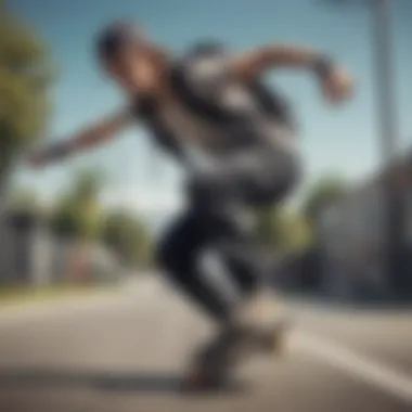 On the Move: Sling Backpack in Action Skateboarder wearing the sling backpack while performing tricks