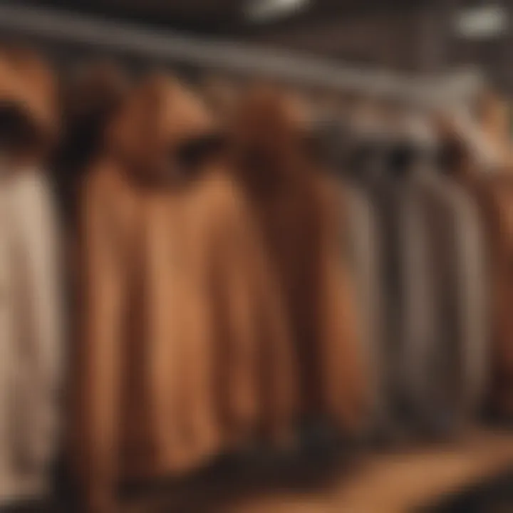 Different styles of brown hoodies displayed on hangers in a trendy streetwear store