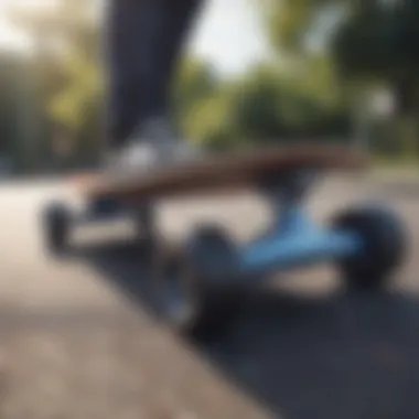 Close-up of an innovative electric skateboard featuring a comfortable grip