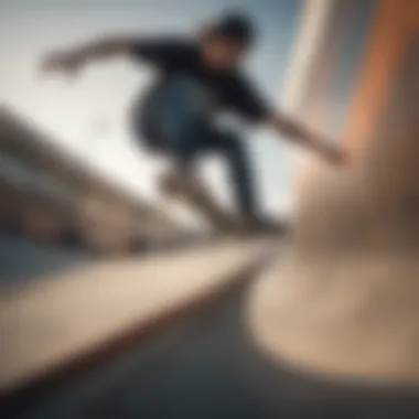 A skateboarder executing a trick on a half-pipe