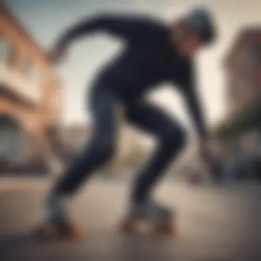 Skateboarder wearing elbow pads while performing tricks