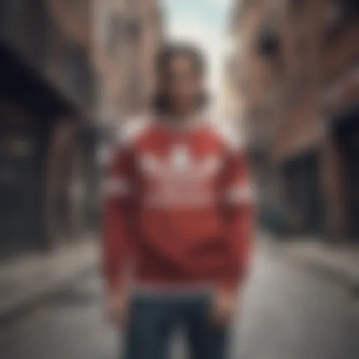 Adidas jumper worn by skateboarders in an urban setting