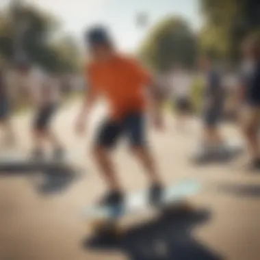 A group of surfskaters enjoying a community event in a park