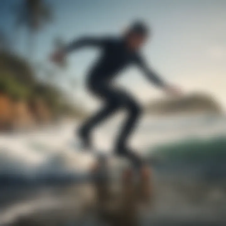 An environmentally conscious surfskater riding along a coastal trail