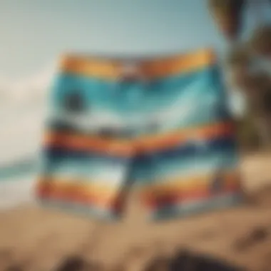 Stylish board shorts displayed on a vibrant beach