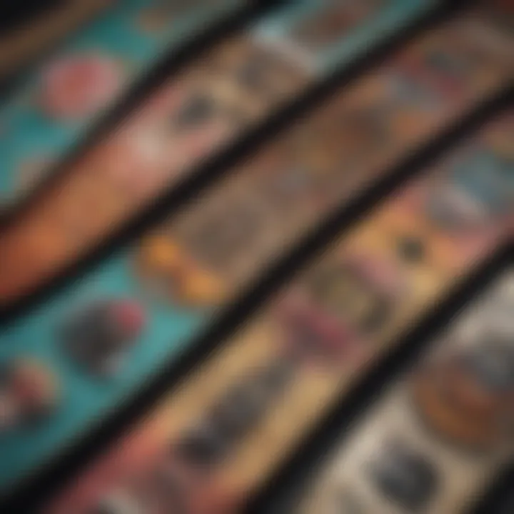 A close-up of skateboard decks adorned with unique artwork