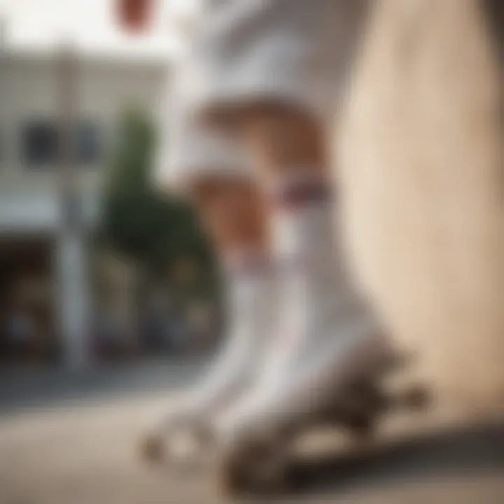 Historical imagery of skateboarders from the 1980s wearing white Vans socks.