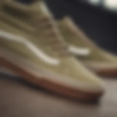 Close-up of khaki Vans showcasing design details