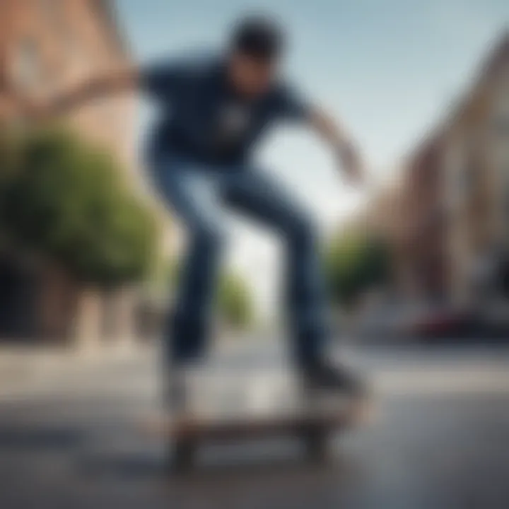 A skateboarder showcasing LRG denim in an urban setting