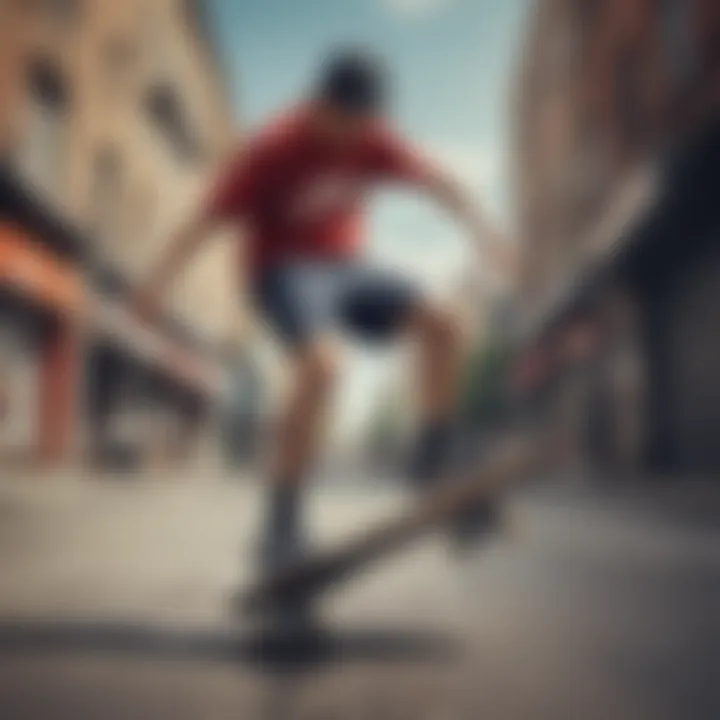 Skateboarder wearing Nike skate shorts in an urban environment