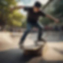 Aggressive skater performing a trick at an urban skate park