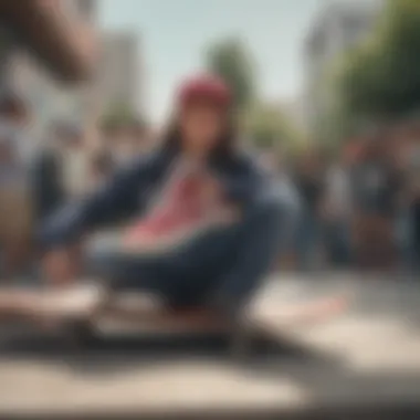 Group of skateboarders gathered in a skate park, showcasing Vans footwear