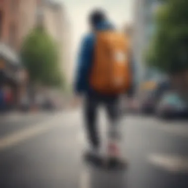 Wanderer Backpack in action during a skateboarding session